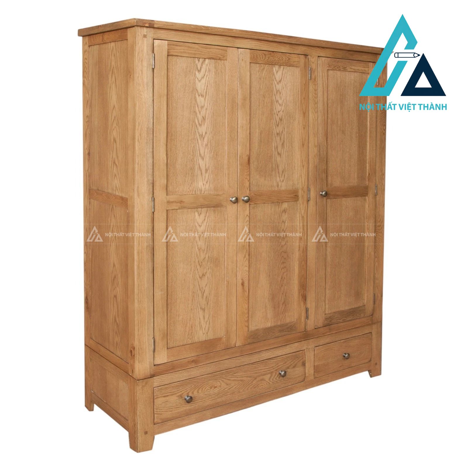 Tủ quần áo gỗ sồi tự nhiên 3 cánh 2 ngăn kéo bền đẹp tiện nghi 3