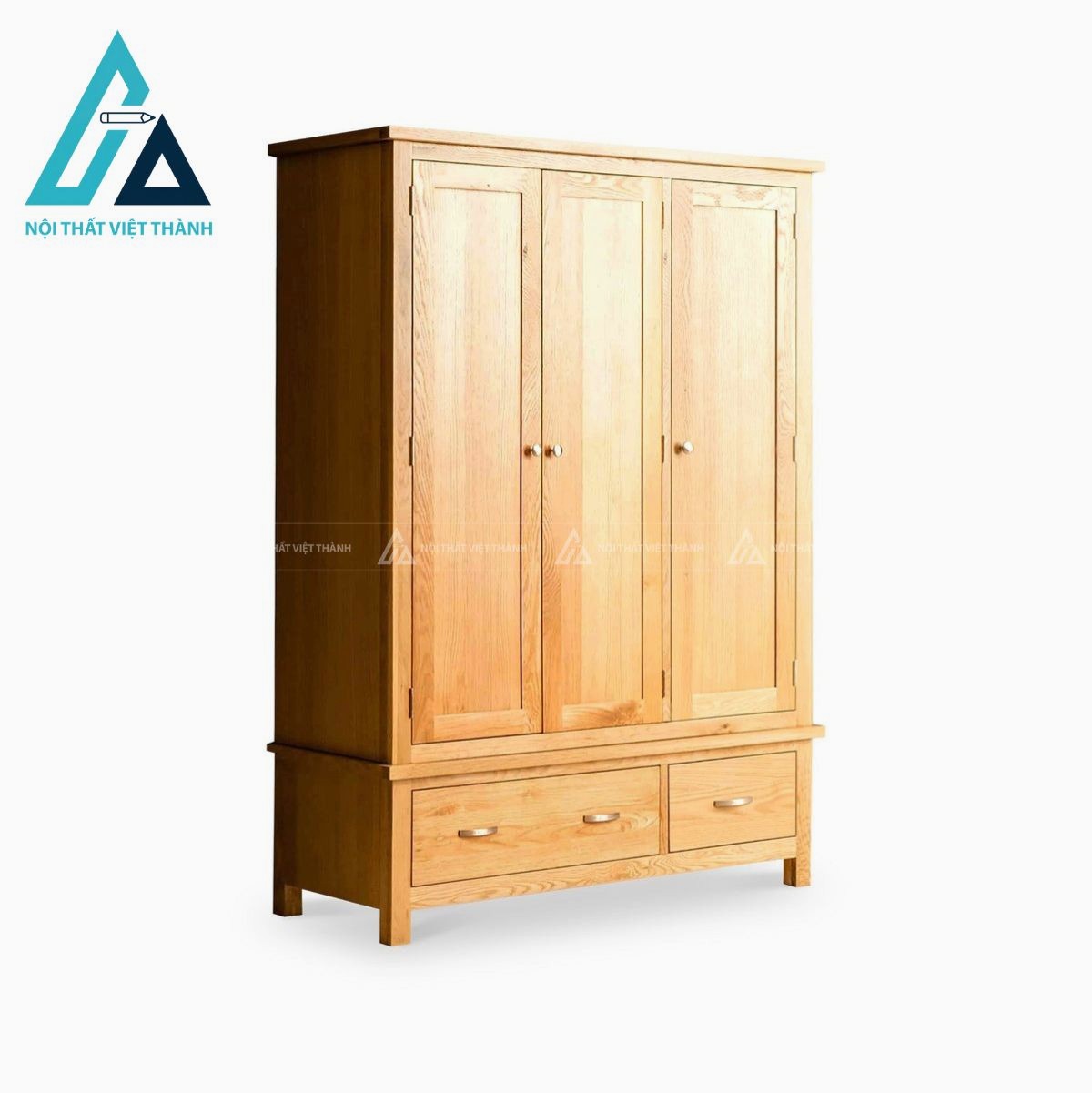 Tủ quần áo gỗ sồi tự nhiên 3 cánh kèm ngăn kéo cao cấp hiện đại 2