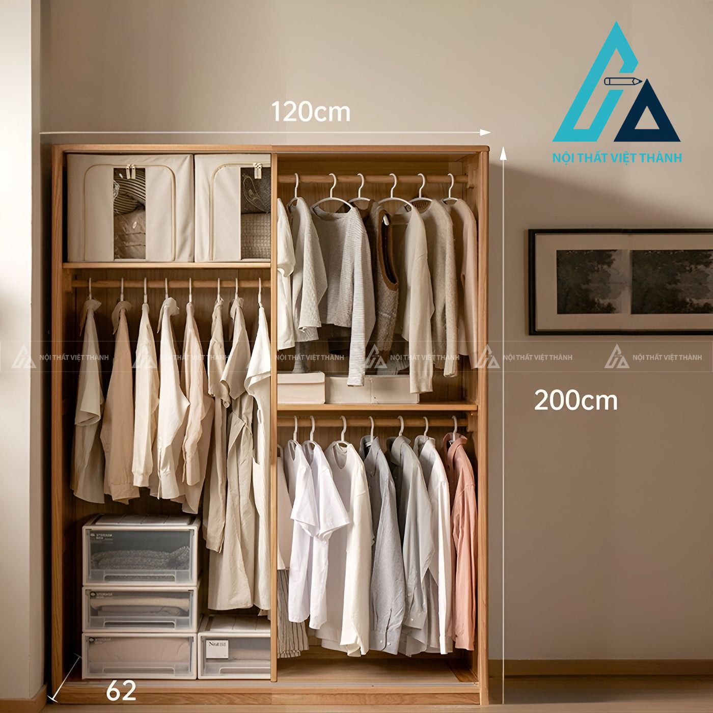 Tủ quần áo gỗ sồi tự nhiên cửa lùa hiện đại tối ưu không gian 3