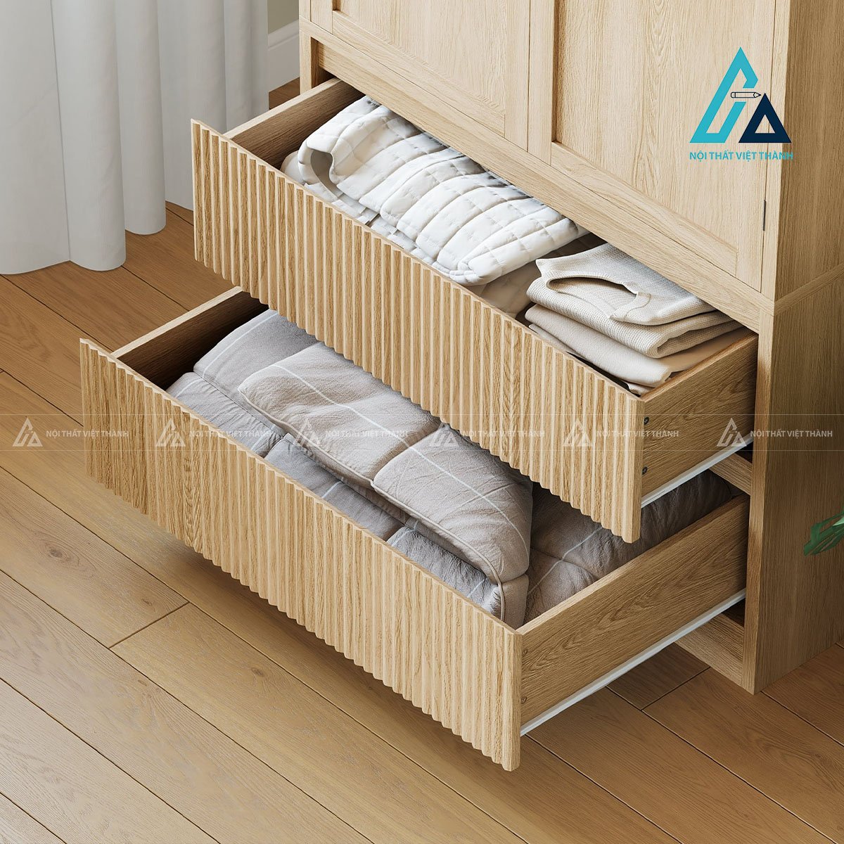 Tủ quần áo MDF 2 cánh có ngăn kéo tiện ích thiết kế hiện đại 1