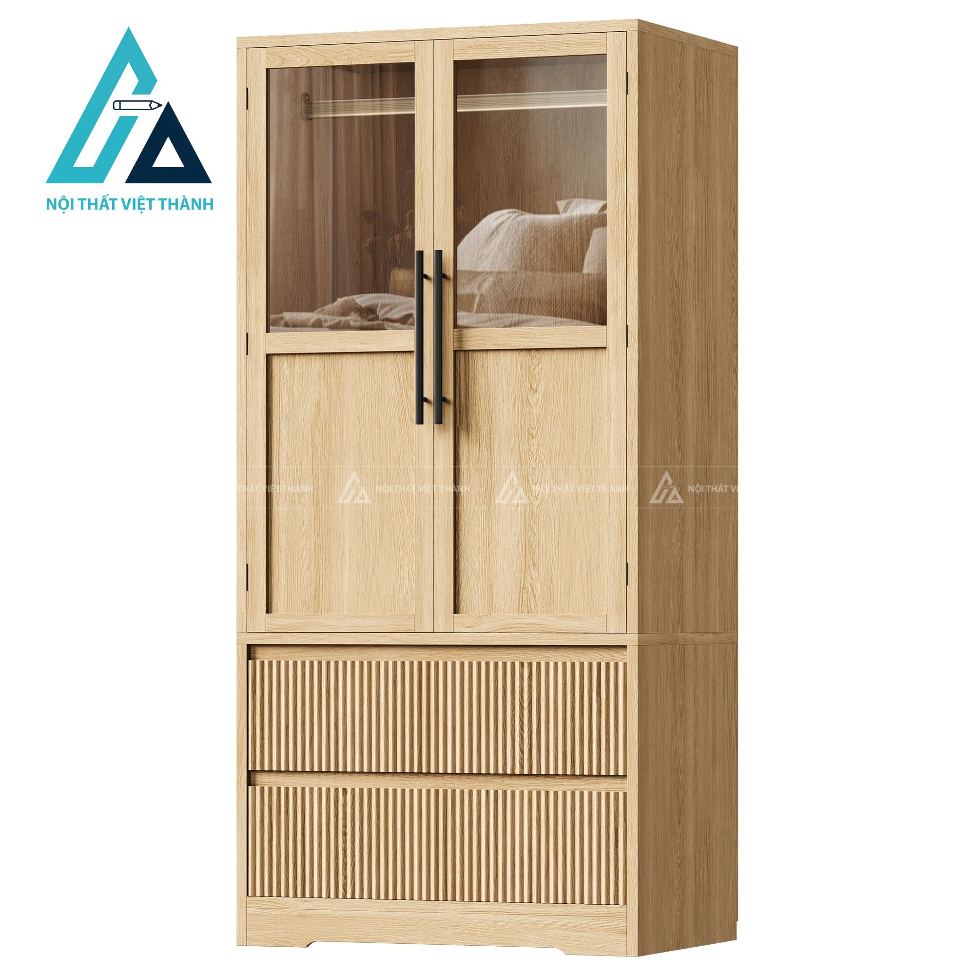 Tủ quần áo MDF 2 cánh có ngăn kéo tiện ích thiết kế hiện đại 2