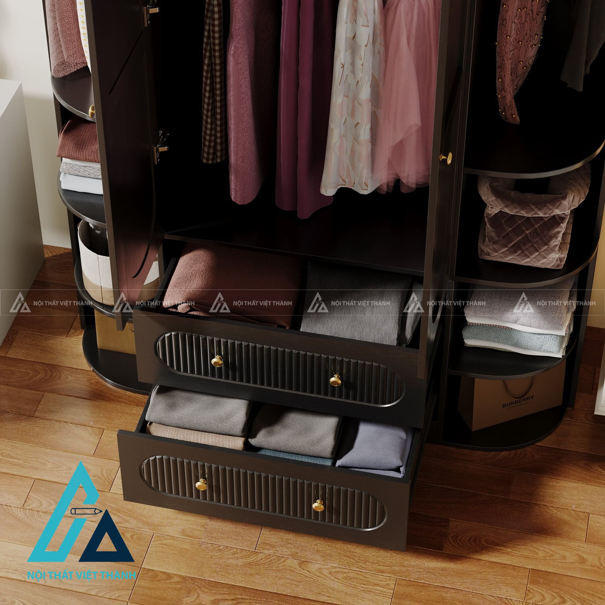 Tủ quần áo MDF 2 cánh màu đen sọc đứng phủ Melamine hiện đại cao cấp 5