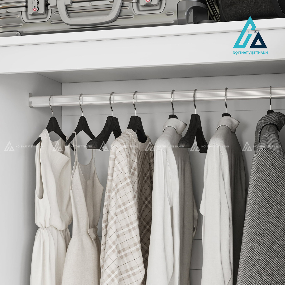 Tủ quần áo MDF 2 cánh màu trắng hiện đại có ngăn kéo tiện lợi 1