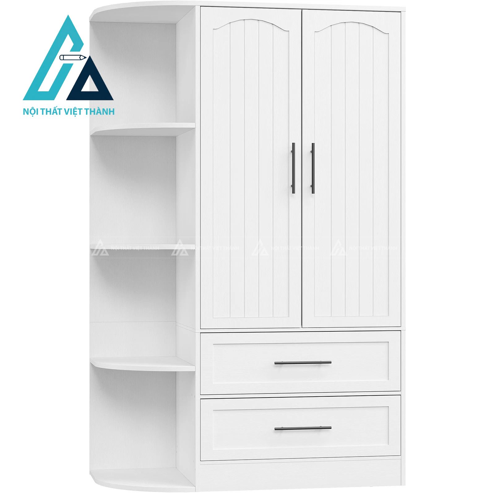 Tủ quần áo MDF 2 cánh màu trắng hiện đại kèm 2 ngăn kéo tiện lợi 3