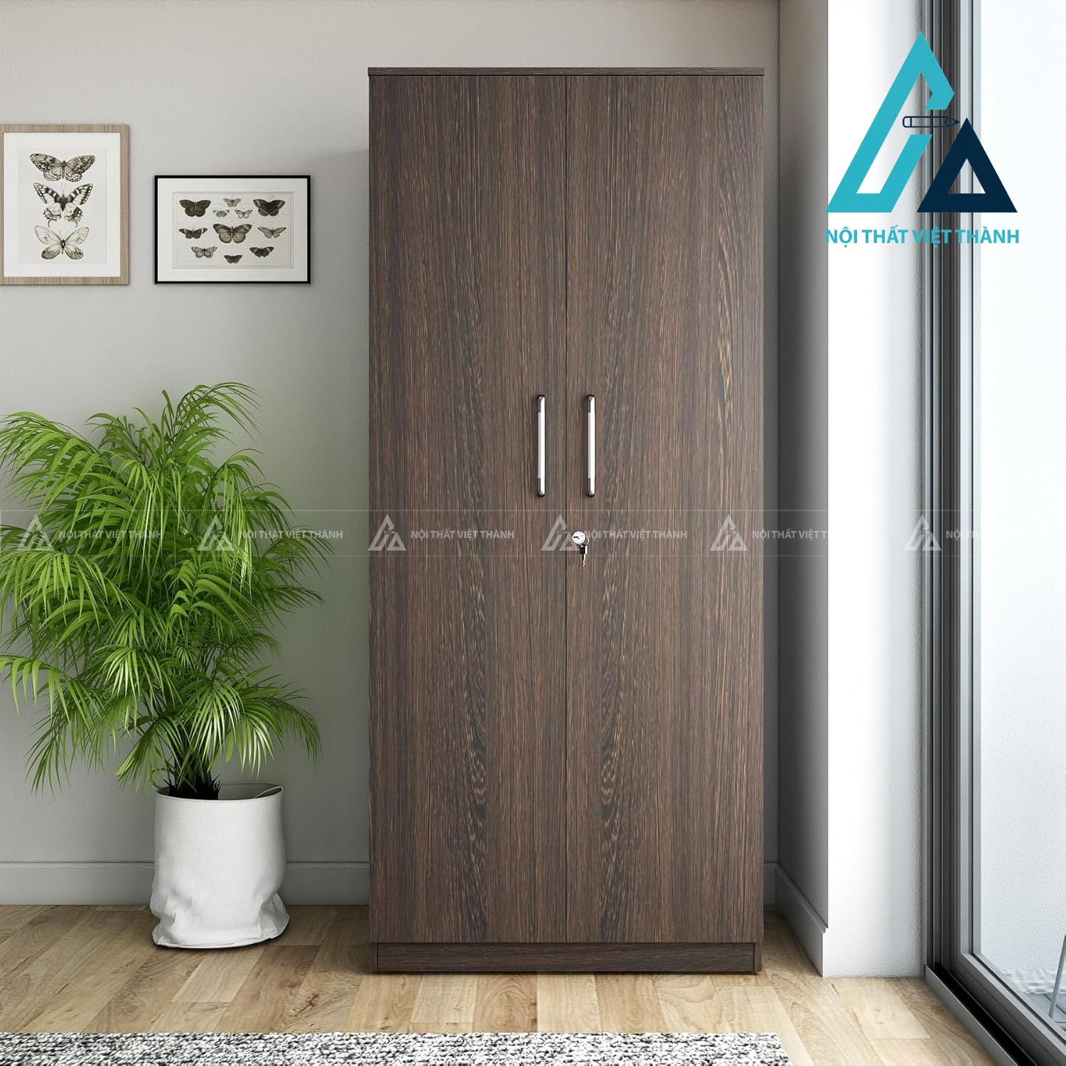 Tủ quần áo MDF 2 cánh vân gỗ hiện đại nhỏ gọn cho phòng ngủ 4