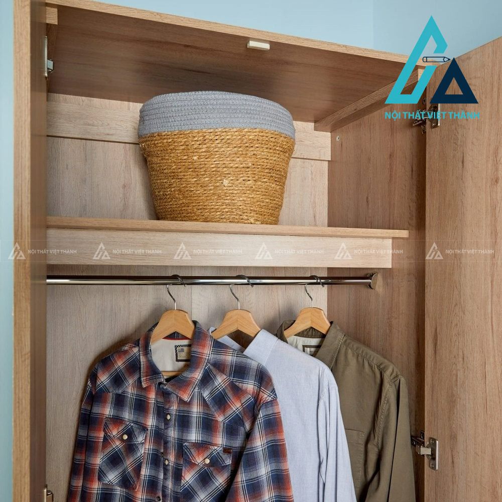 Tủ quần áo MDF 2 cánh vân gỗ sáng hiện đại có 2 ngăn kéo tiện dụng 4