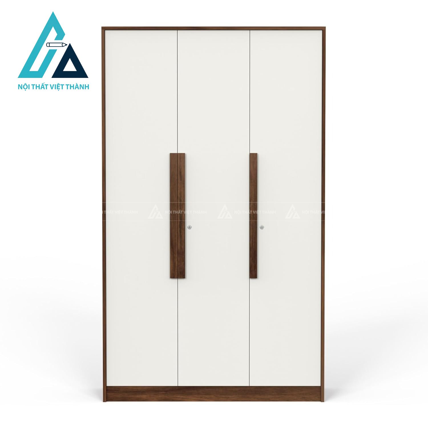 Tủ quần áo MDF 3 cánh màu nâu phối trắng phủ Melamine hiện đại 2