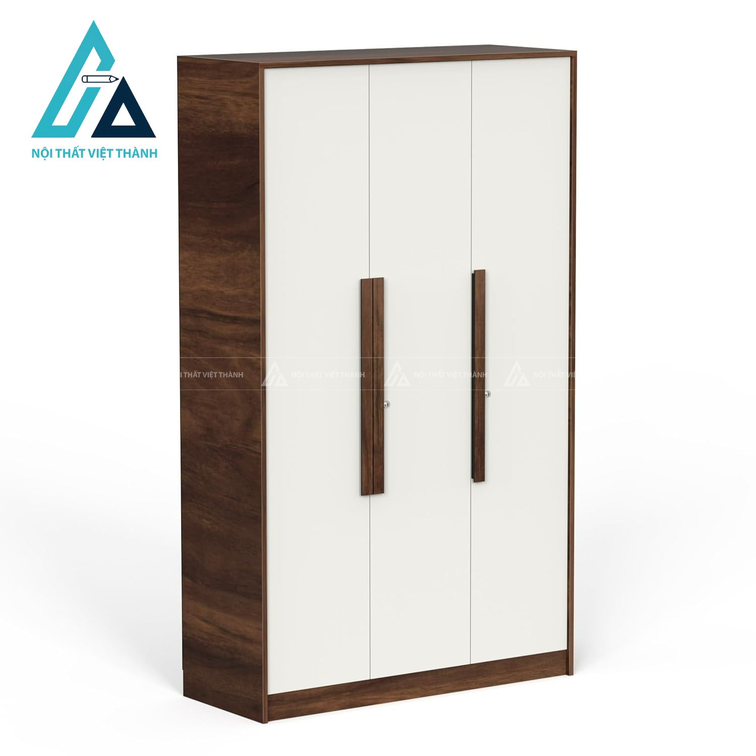 Tủ quần áo MDF 3 cánh màu nâu phối trắng phủ Melamine hiện đại 3