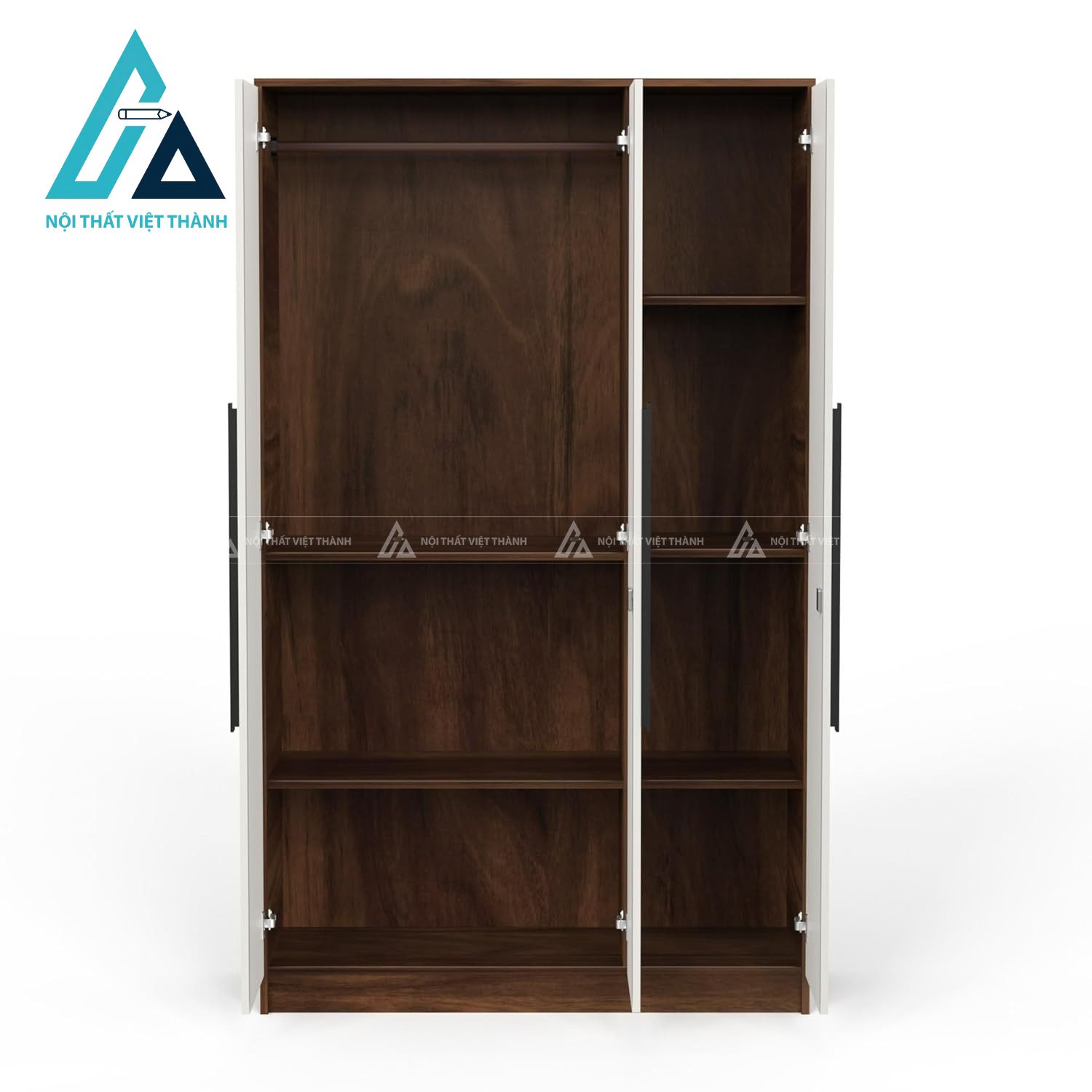 Tủ quần áo MDF 3 cánh màu nâu phối trắng phủ Melamine hiện đại 5