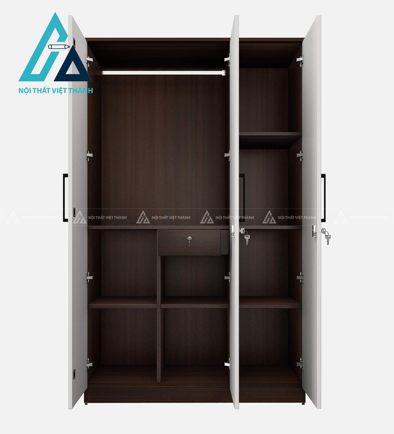 Tủ quần áo MDF 3 cánh màu trắng phủ melamine hiện đại tiện dụng 3