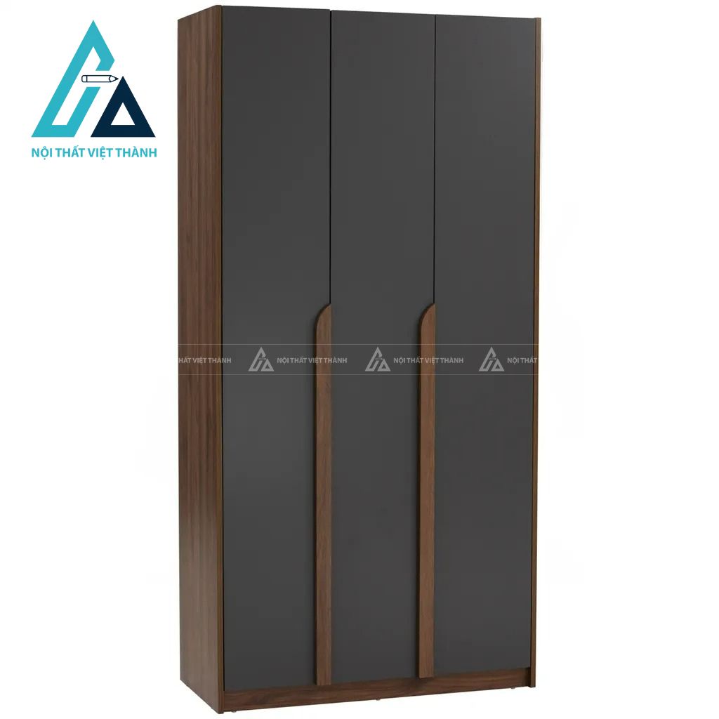 Tủ quần áo MDF 3 cánh màu óc chó phong cách retro hiện đại tiện dụng
