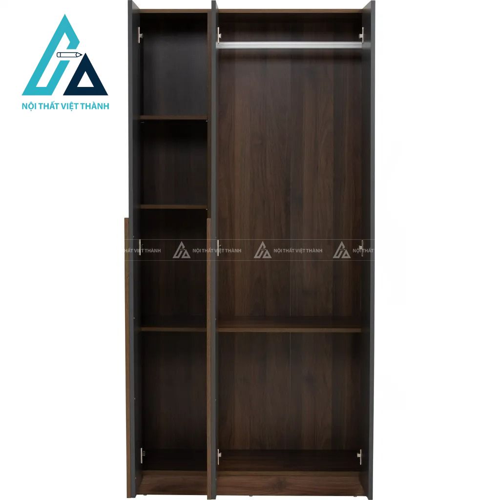 Tủ quần áo MDF 3 cánh màu óc chó phong cách retro hiện đại tiện dụng 3