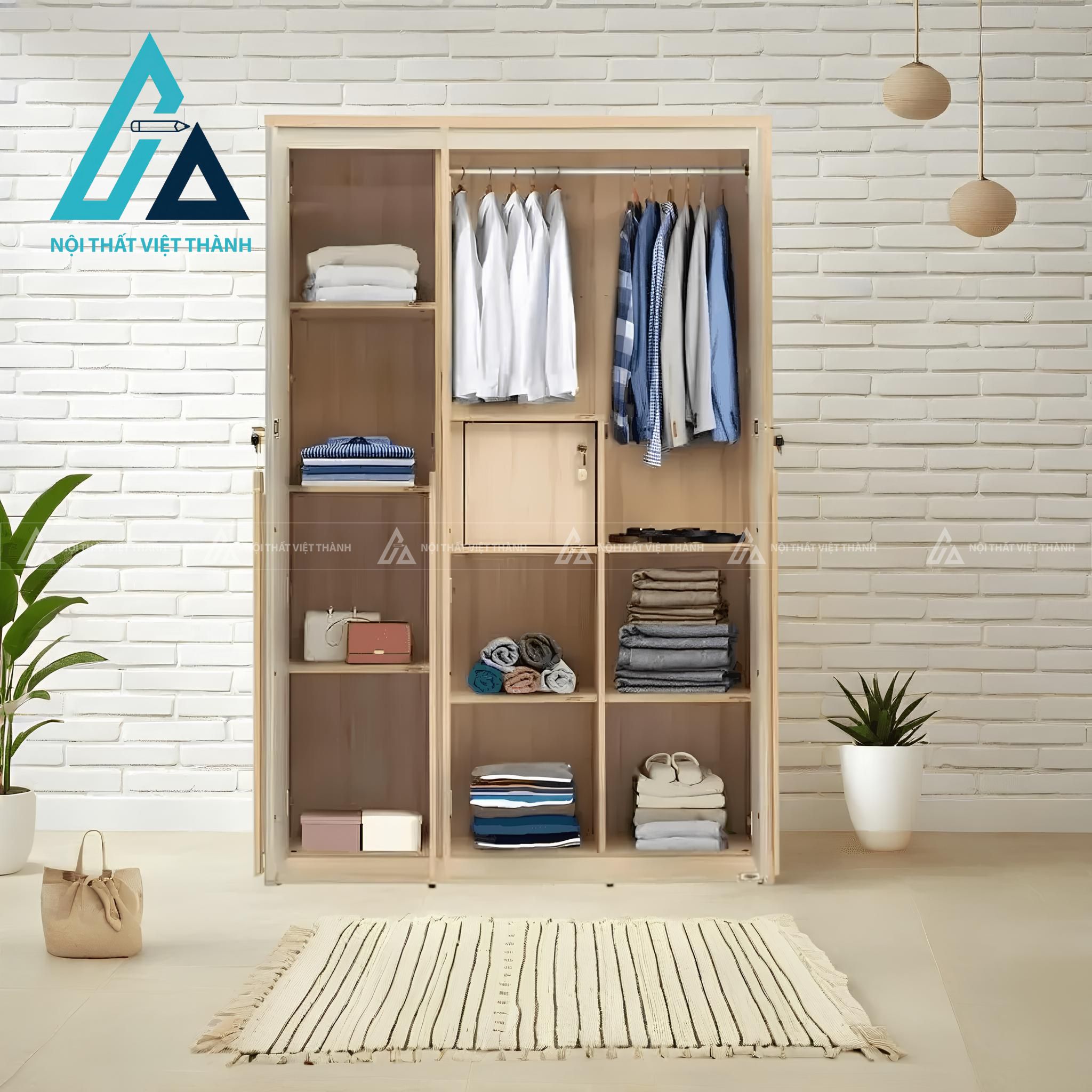 Tủ quần áo MDF 3 cánh phủ Melamine thiết kế hiện đại tiện lợi