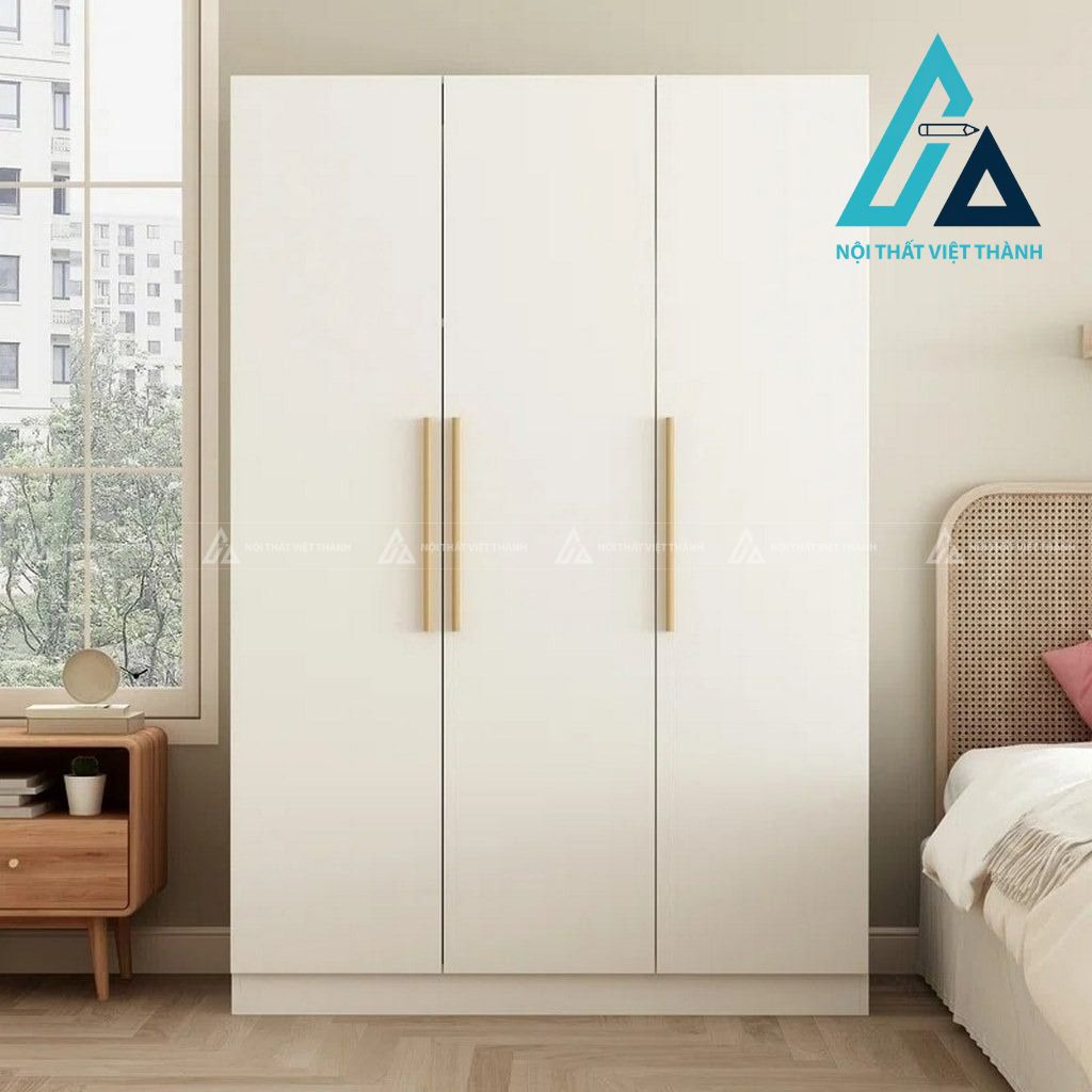 Tủ quần áo MDF 3 cánh sơn trắng hiện đại có kệ và thanh treo tiện dụng 1