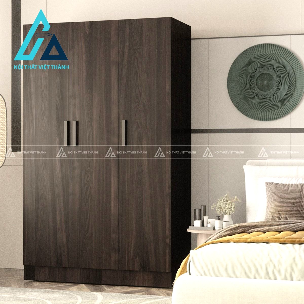 Tủ quần áo MDF 3 cánh vân gỗ hiện đại đa năng cho phòng ngủ tiện nghi