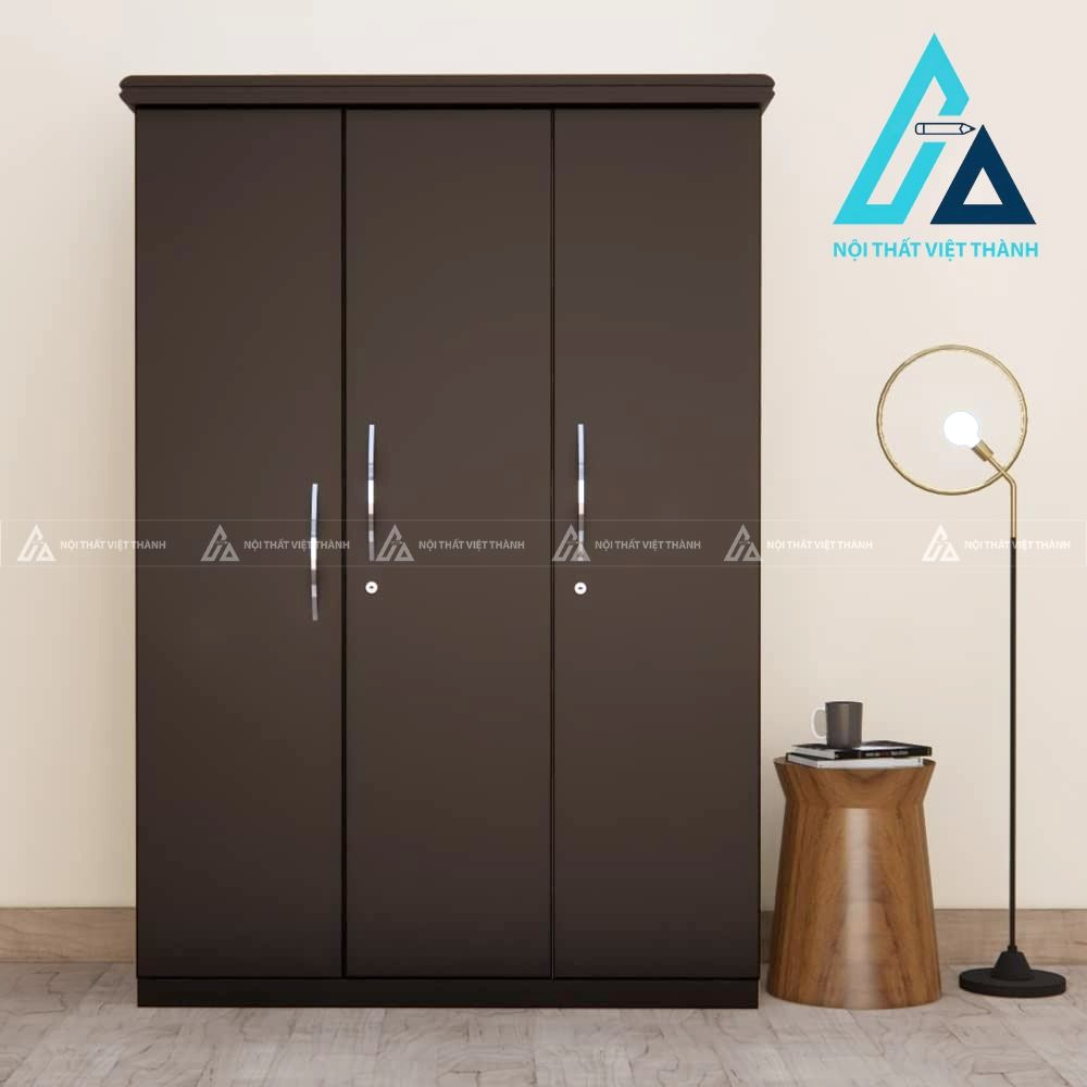 Tủ quần áo MDF 3 cánh vân gỗ màu óc chó hiện đại sang trọng có ngăn kéo