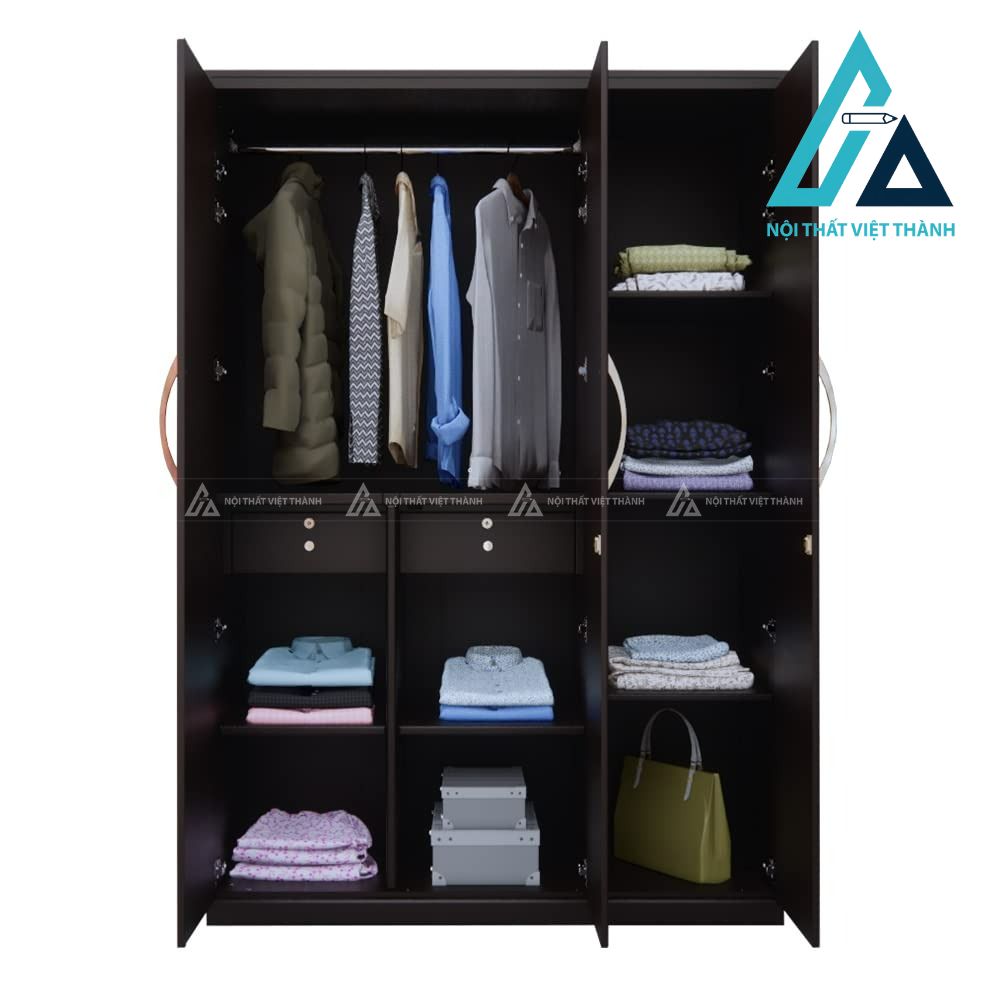 Tủ quần áo MDF 3 cánh vân gỗ màu óc chó hiện đại sang trọng có ngăn kéo 1