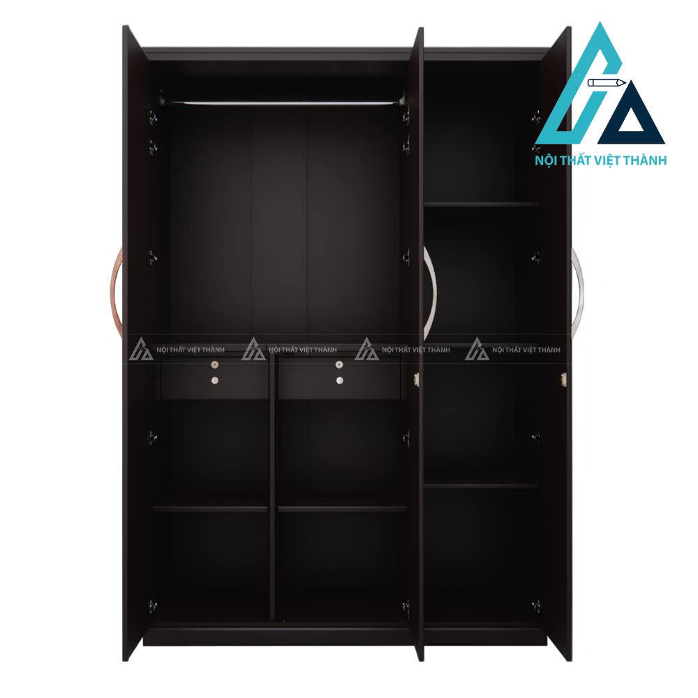 Tủ quần áo MDF 3 cánh vân gỗ màu óc chó hiện đại sang trọng có ngăn kéo 3