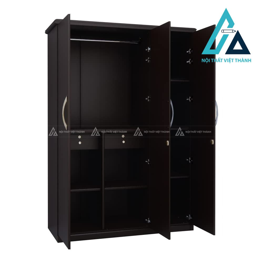 Tủ quần áo MDF 3 cánh vân gỗ màu óc chó hiện đại sang trọng có ngăn kéo 4