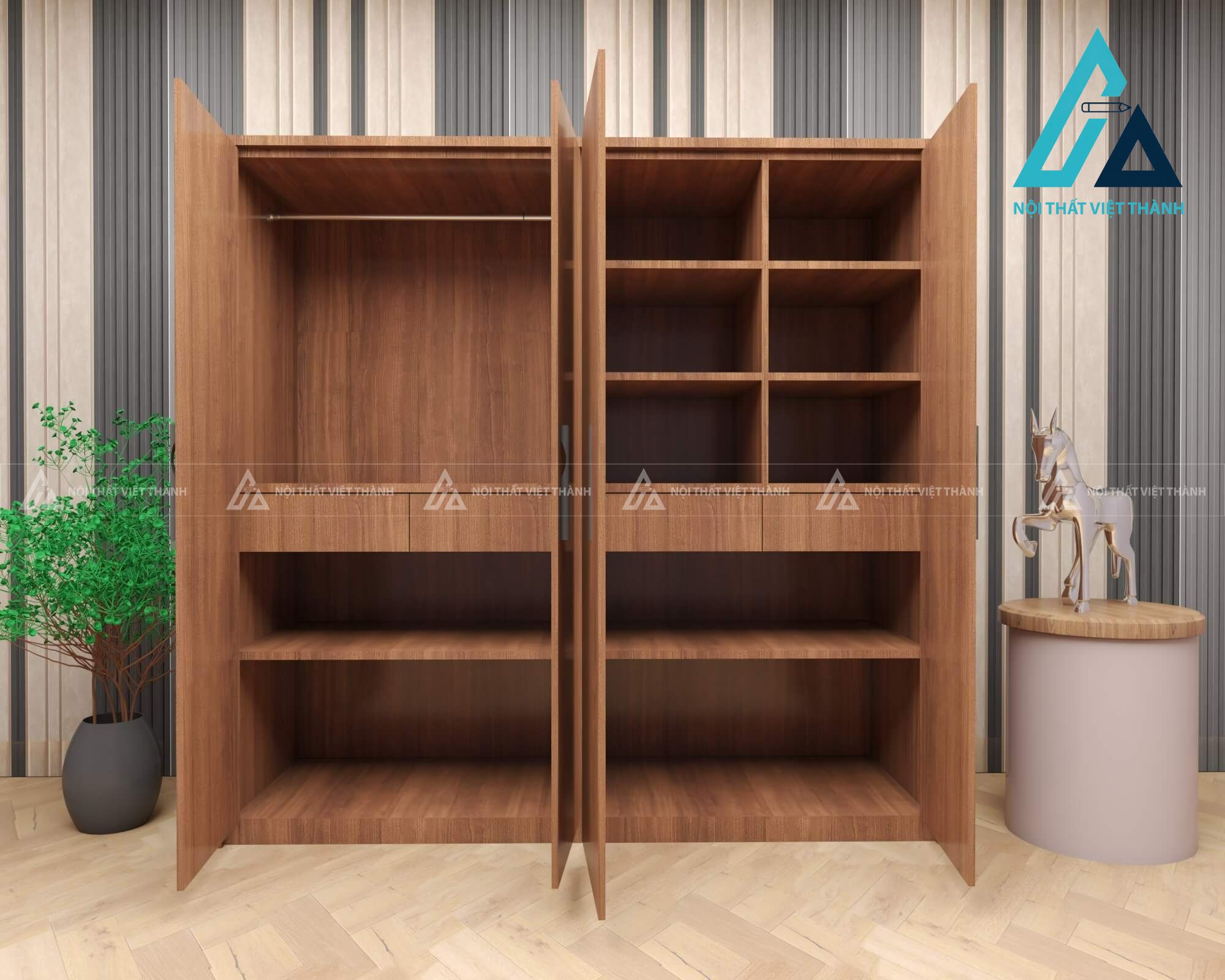 Tủ quần áo MDF 4 cánh hiện đại đa năng cho phòng ngủ rộng rãi tiện nghi 1