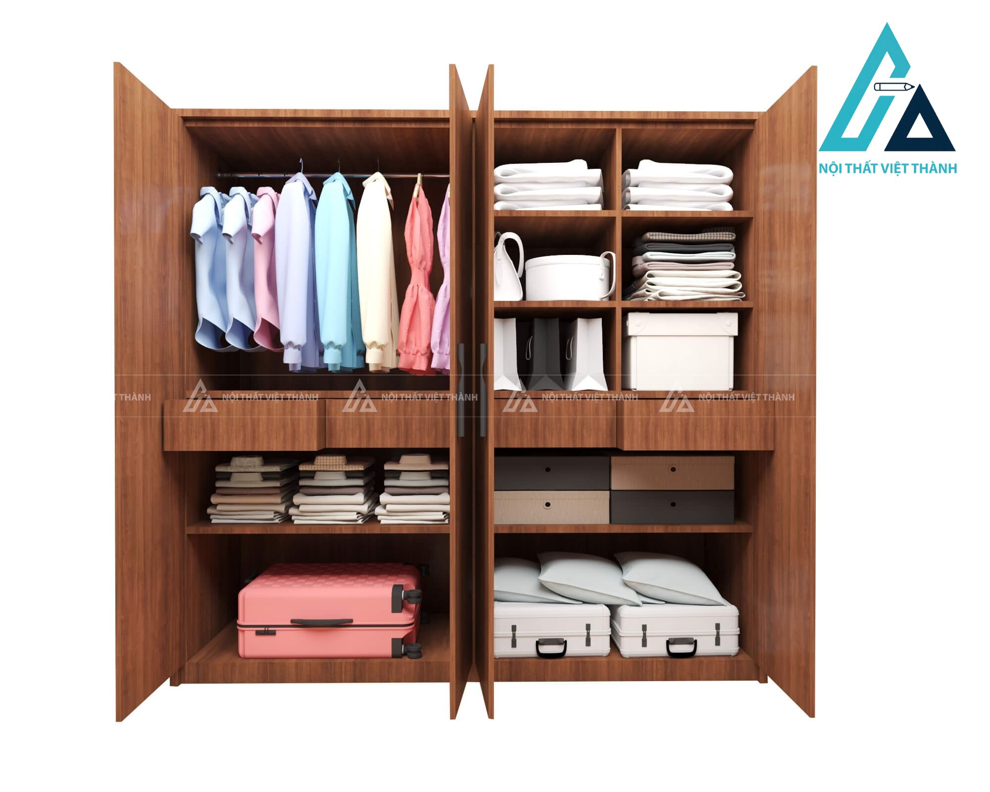 Tủ quần áo MDF 4 cánh hiện đại đa năng cho phòng ngủ rộng rãi tiện nghi 2