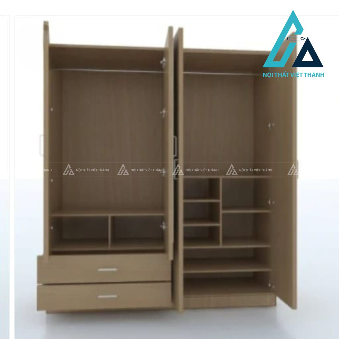Tủ quần áo MDF 4 cánh màu gỗ tự nhiên có gương phủ melamine hiện đại 2