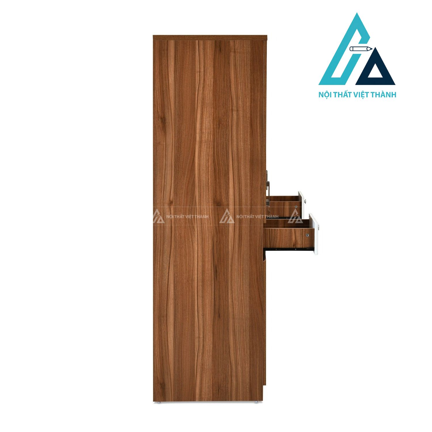 Tủ quần áo MDF 4 cánh màu óc chó có gương phong cách hiện đại 5