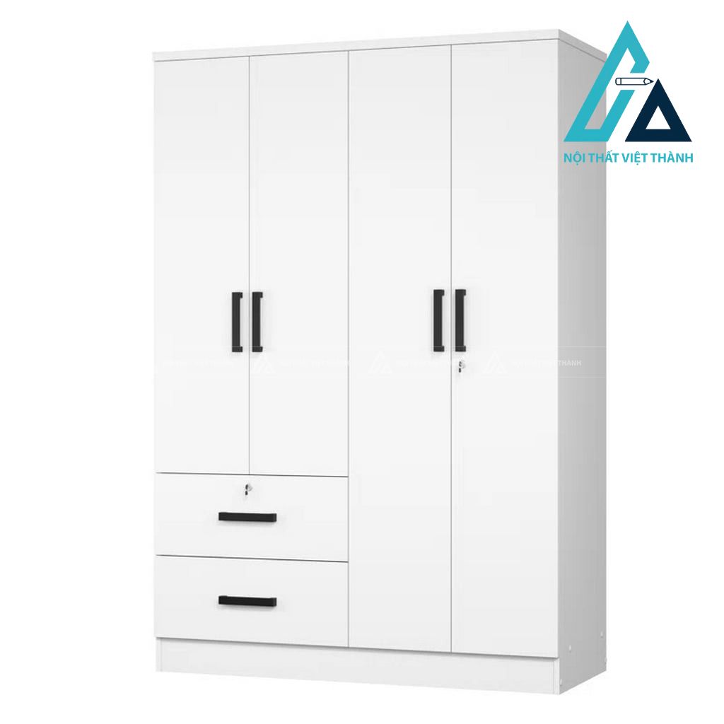 Tủ quần áo MDF 4 cánh màu trắng hiện đại nhiều ngăn có 2 ngăn kéo tiện dụng 1