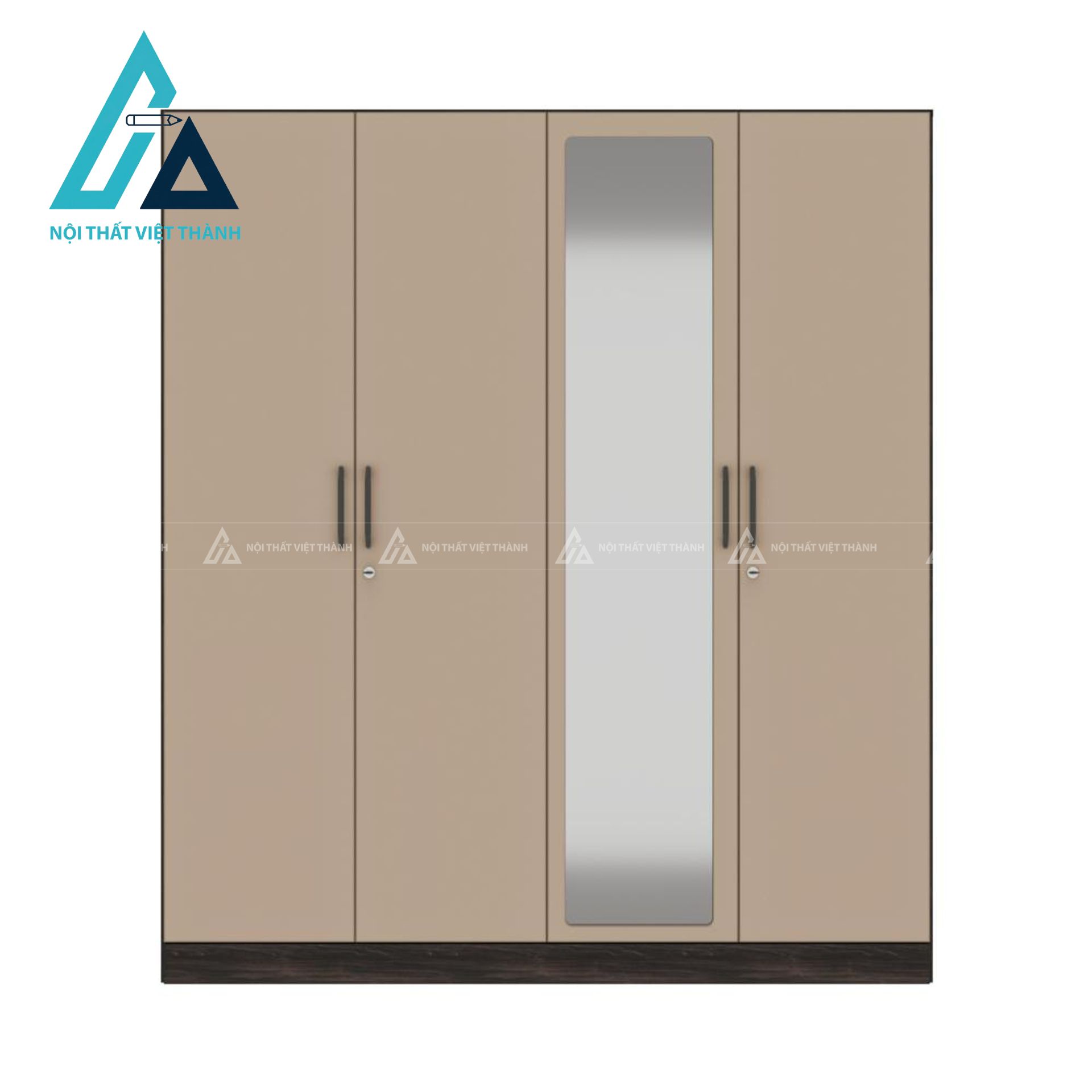 Tủ quần áo MDF 4 cánh phủ Melamine có gương thiết kế hiện đại 2