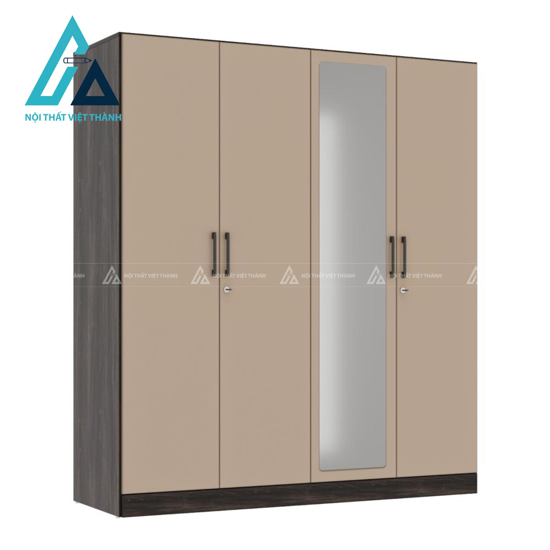Tủ quần áo MDF 4 cánh phủ Melamine có gương thiết kế hiện đại 3