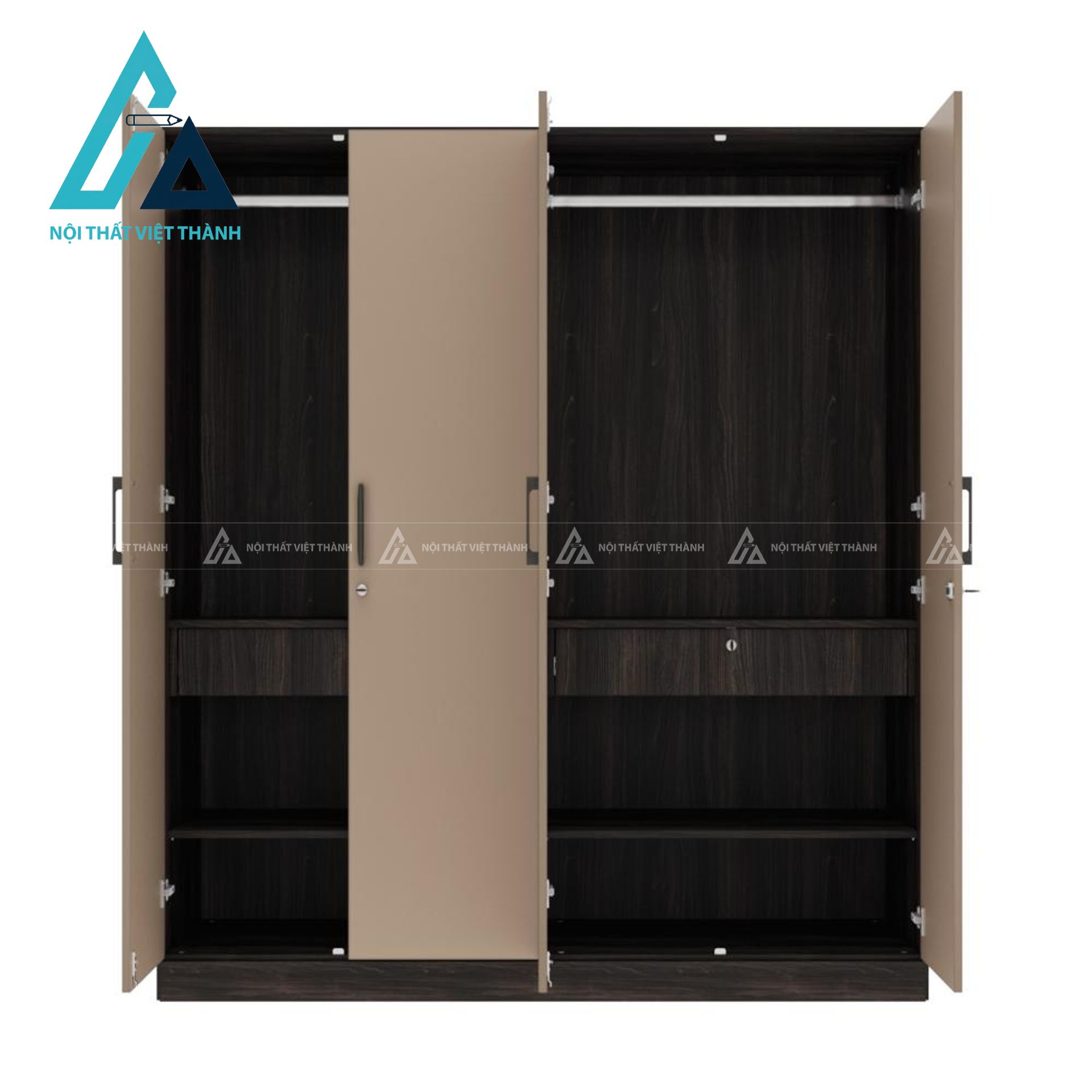 Tủ quần áo MDF 4 cánh phủ Melamine có gương thiết kế hiện đại 4