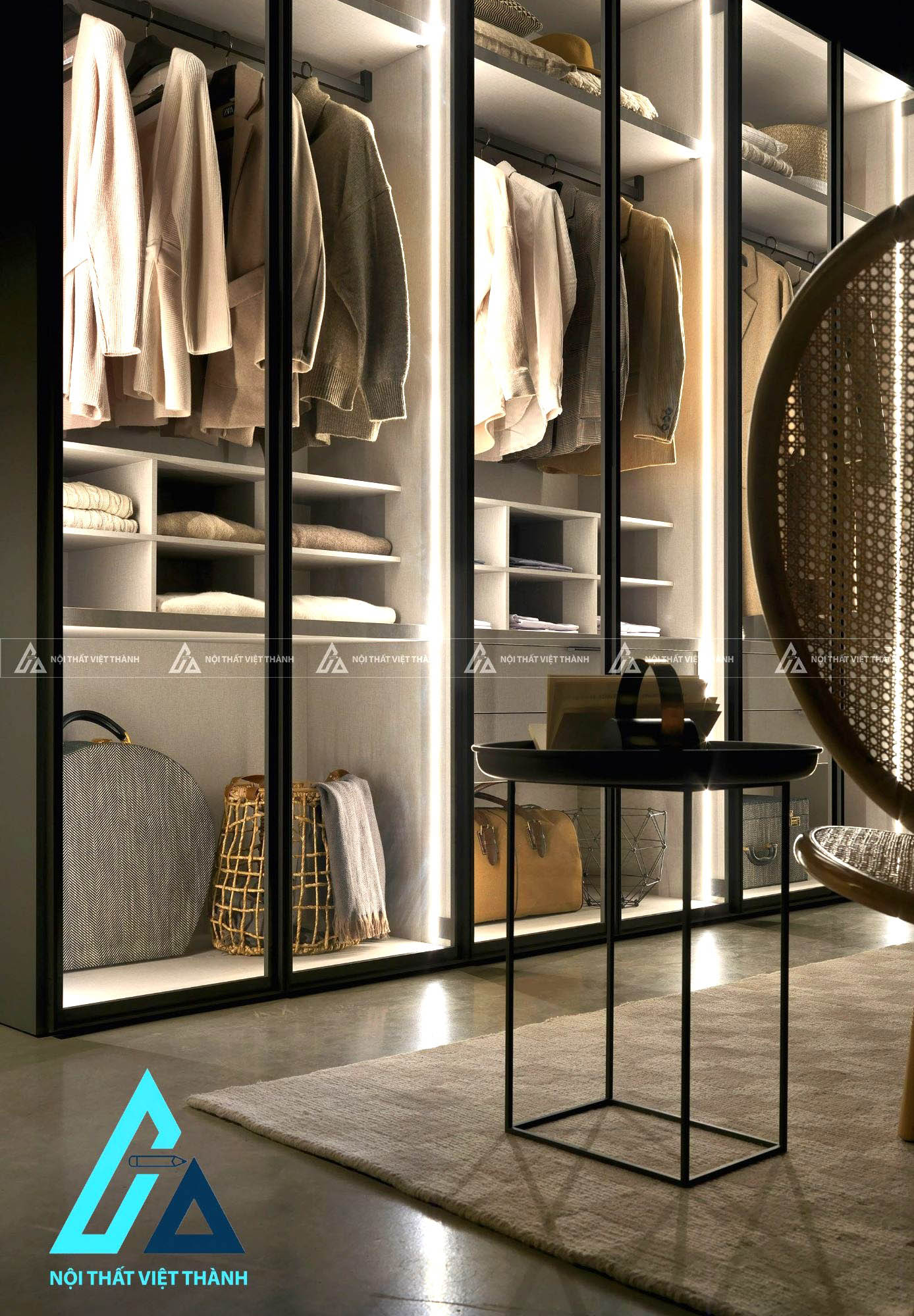 Tủ quần áo MDF 6 cánh kính tích hợp đèn LED hiện đại cao cấp 1