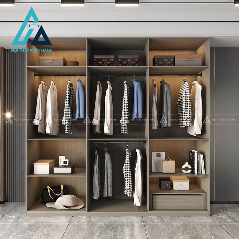 Tủ quần áo MDF 6 cánh kính nâu khói vân gỗ hiện đại sang trọng 2