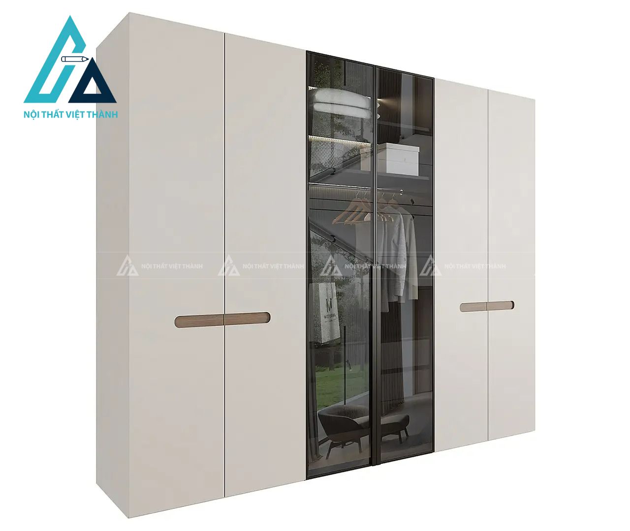Tủ quần áo MDF 6 cánh kính tối màu hiện đại cao cấp cho phòng ngủ 1