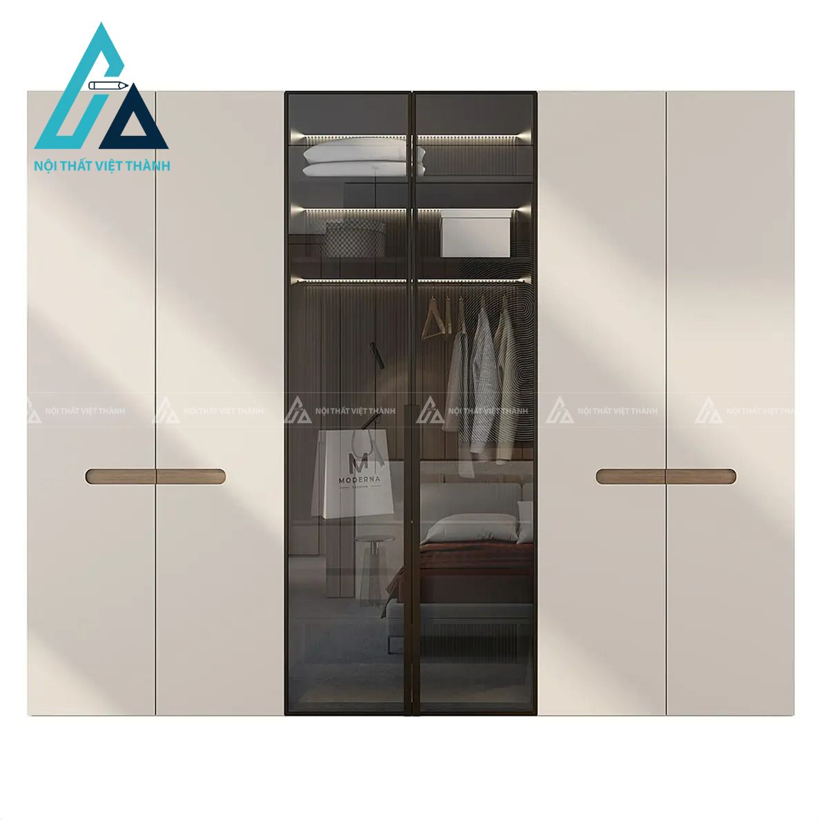 Tủ quần áo MDF 6 cánh kính tối màu hiện đại cao cấp cho phòng ngủ 2