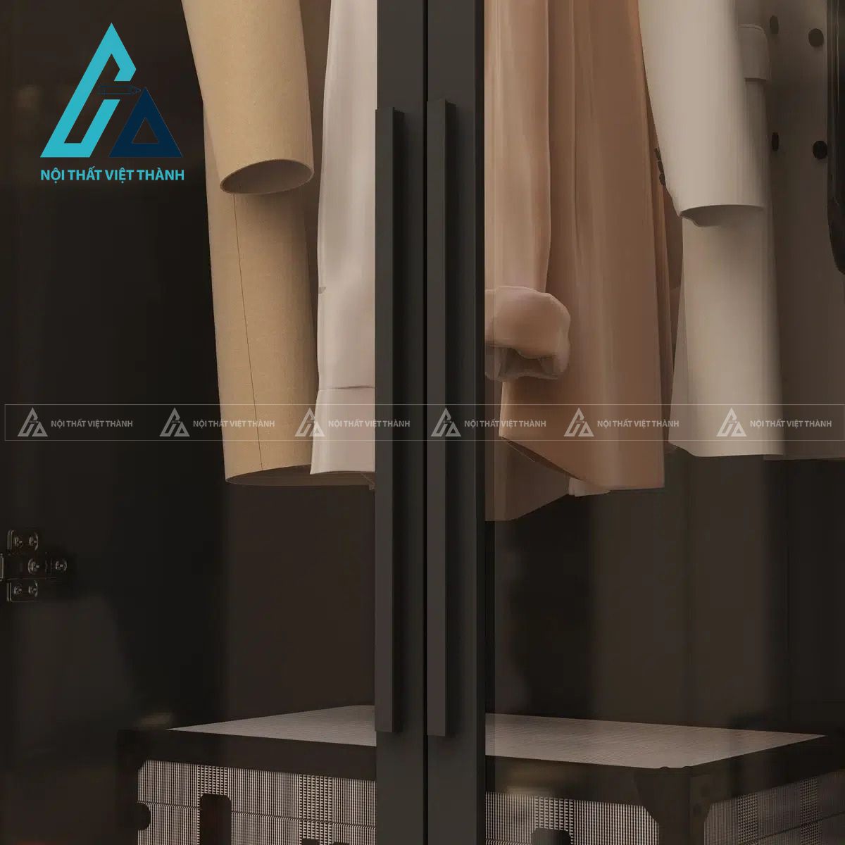 Tủ quần áo MDF cánh kính hiện đại tích hợp đèn LED sang trọng tiện nghi 2