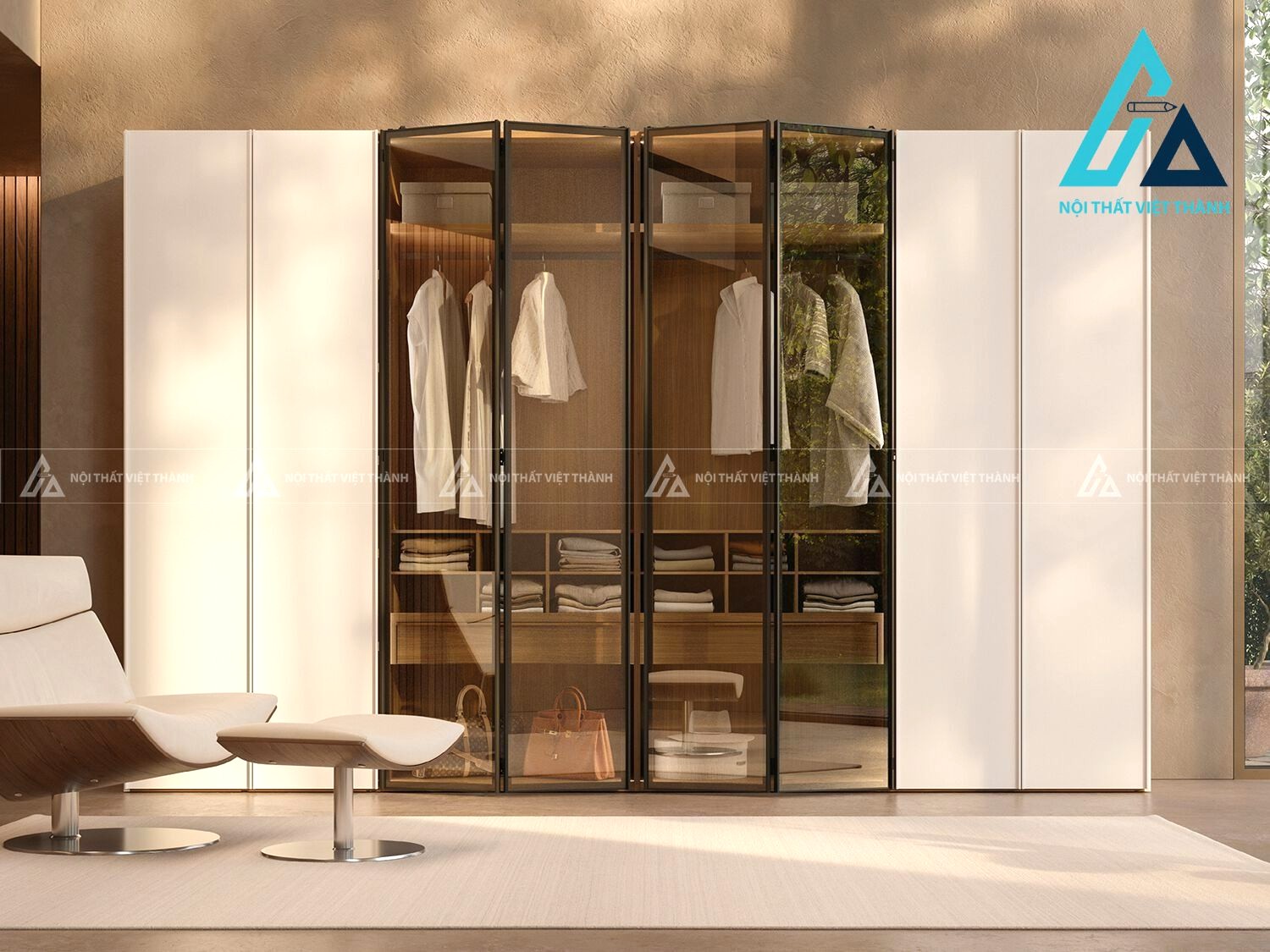 Tủ quần áo MDF cánh kính màu trắng hiện đại tiện nghi cho phòng ngủ 3