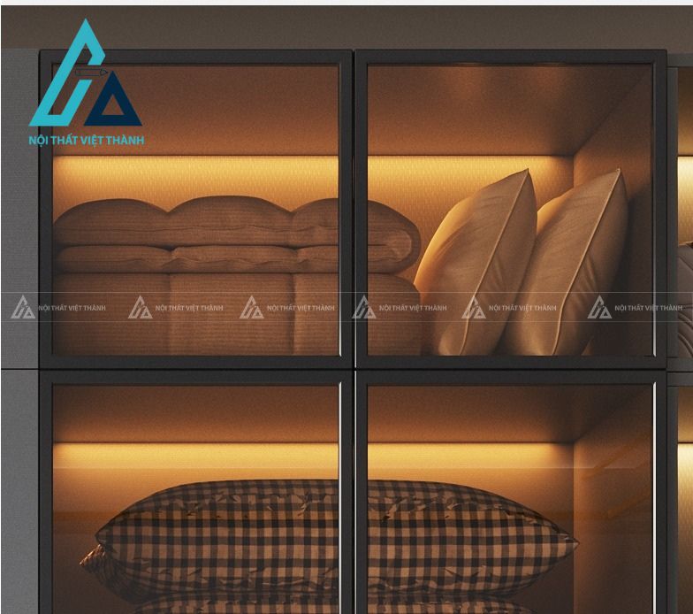 Tủ quần áo MDF cánh kính màu xám hiện đại sang trọng cho phòng ngủ 4