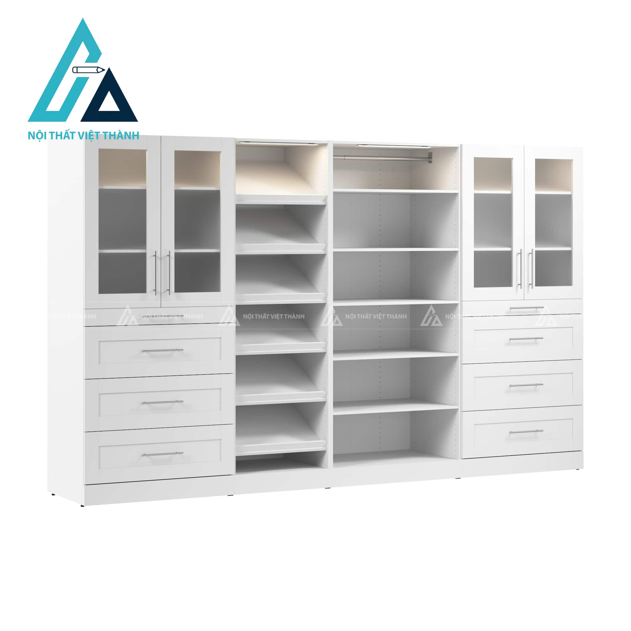 Tủ quần áo MDF cánh kính mờ tích hợp đèn LED hiện đại cao cấp 1
