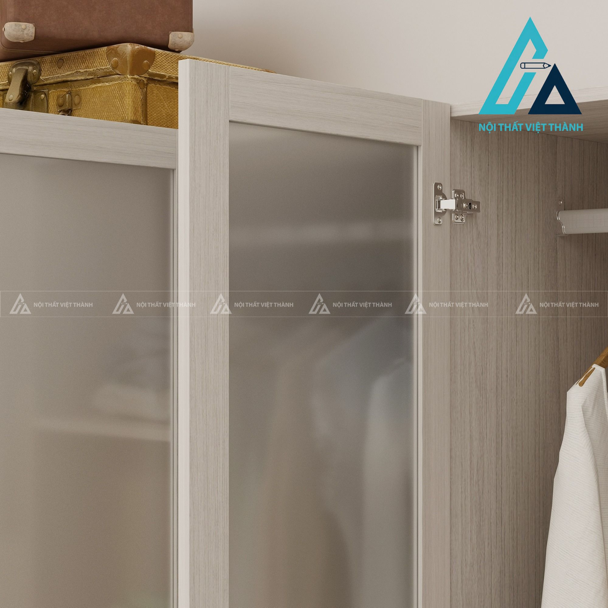 Tủ quần áo MDF cánh kính mờ vân gỗ xám hiện đại sang trọng 4