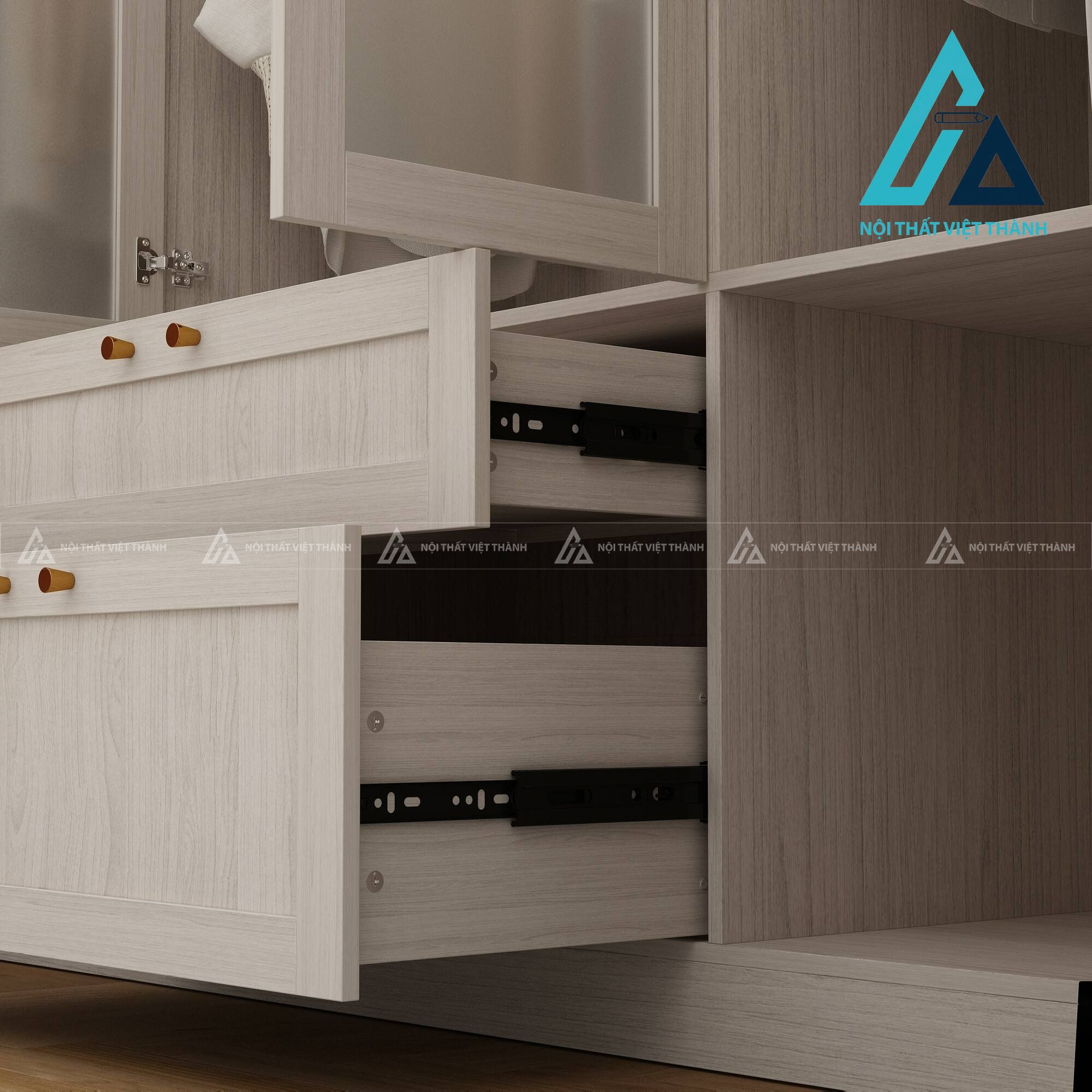 Tủ quần áo MDF cánh kính mờ vân gỗ xám hiện đại sang trọng 5
