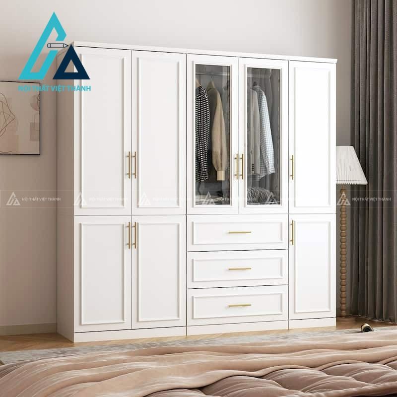 Tủ quần áo MDF cánh kính phủ sơn cao cấp thiết kế hiện đại