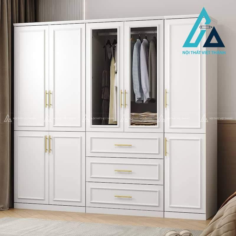 Tủ quần áo MDF cánh kính phủ sơn cao cấp thiết kế hiện đại 2