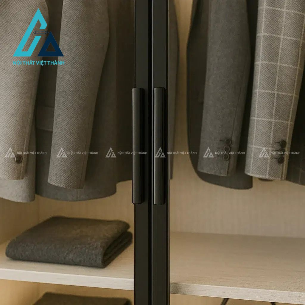 Tủ quần áo MDF cánh kính trong hiện đại tích hợp đèn LED thông minh 2