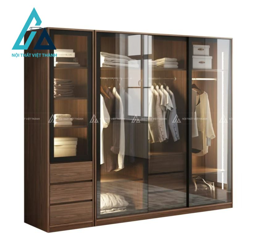 Tủ quần áo MDF cánh kính trượt hiện đại tối ưu không gian phòng ngủ 1