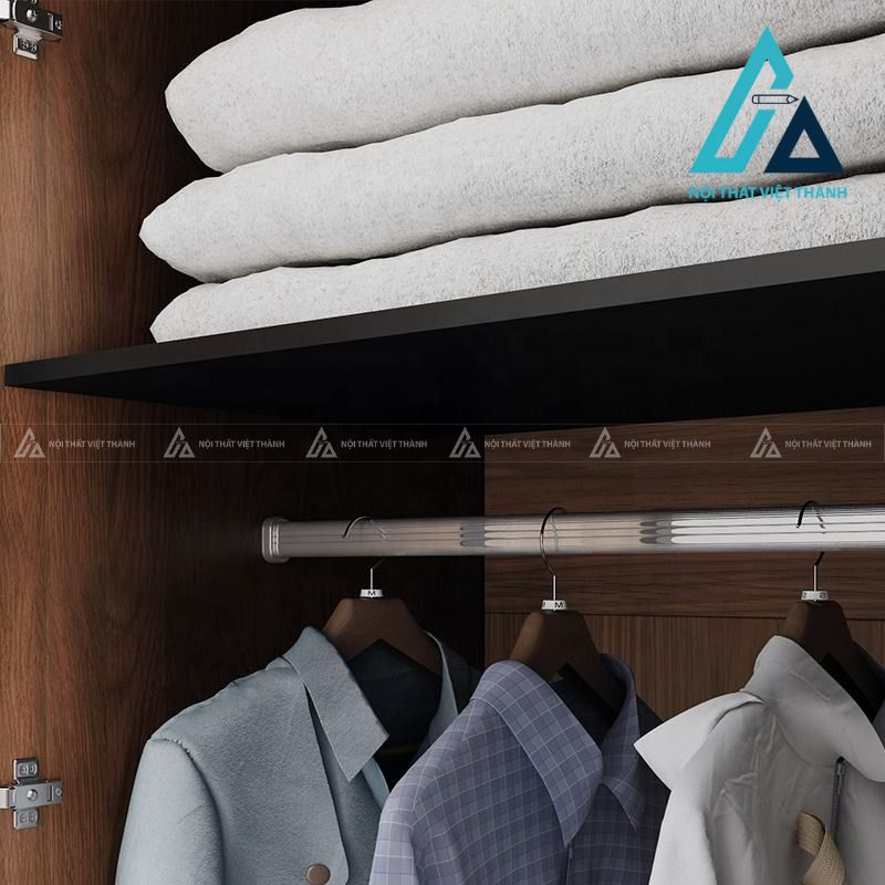 Tủ quần áo MDF cánh kính vân gỗ óc chó hiện đại cho phòng ngủ 3