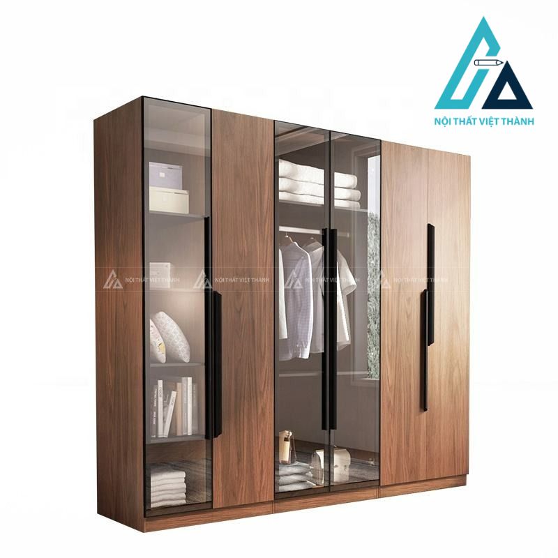 Tủ quần áo MDF cánh kính vân gỗ óc chó hiện đại cho phòng ngủ 5