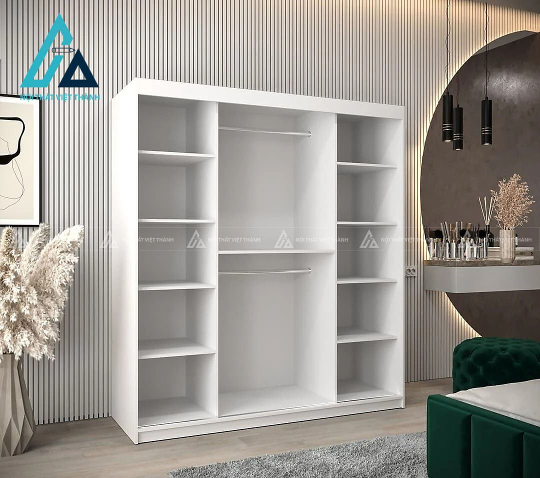 Tủ quần áo MDF cửa lùa cánh kính nâu khói hiện đại gọn gàng tiện dụng 2