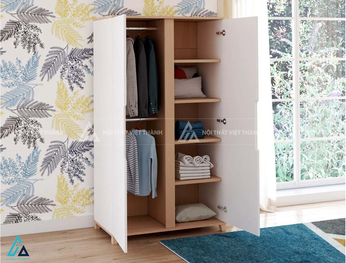 Tủ Quần Áo Trẻ Em Màu Trắng Phong Cách Tối Giản Thiết Kế Tay Cầm Gỗ Dài Độc Đáo 1
