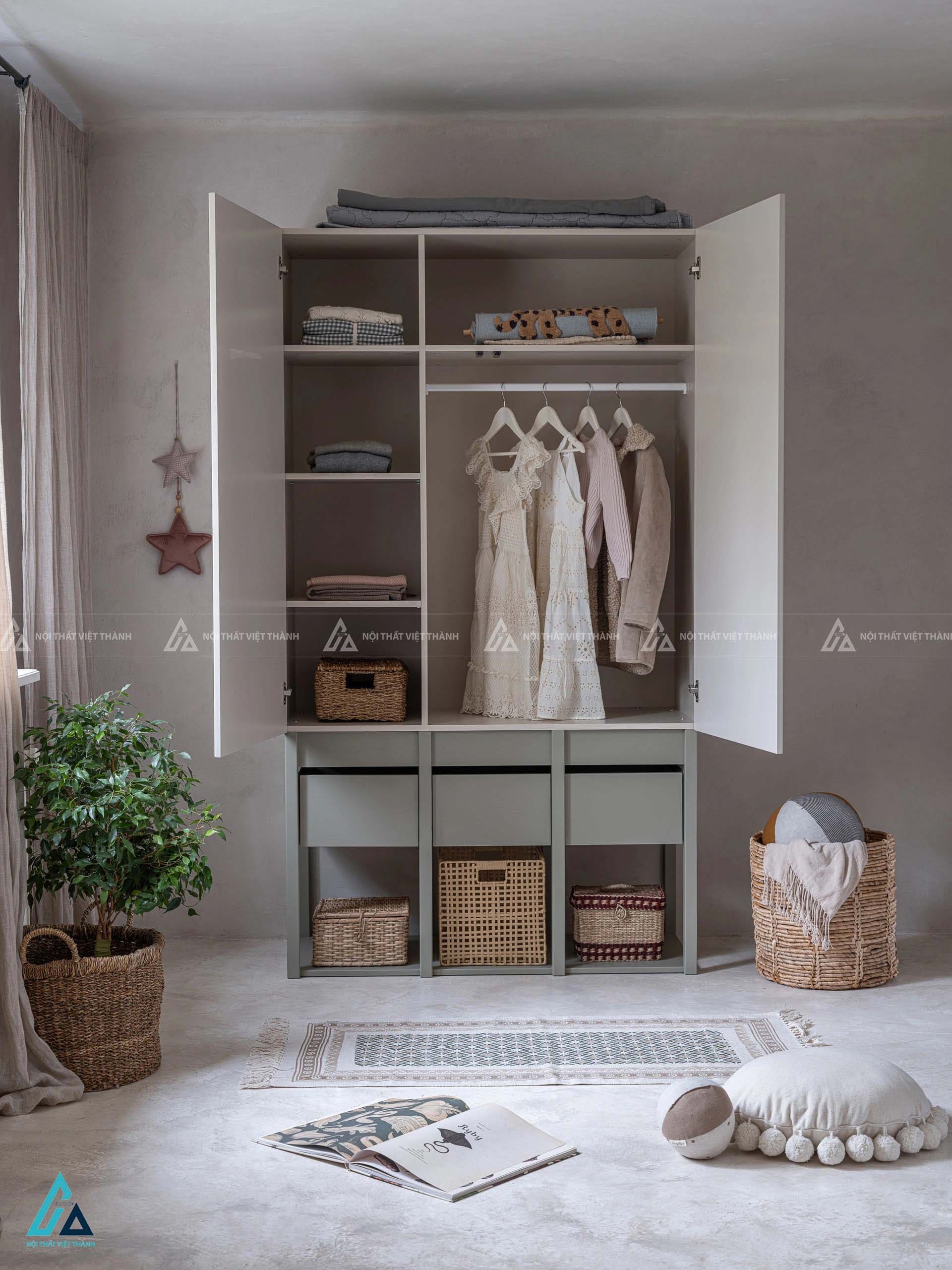 Tủ Quần Áo Trẻ Em Thiết Kế Hiện Đại Kết Hợp Ngăn Kéo Và Kệ Mở Đa Năng Tối Ưu Không Gian